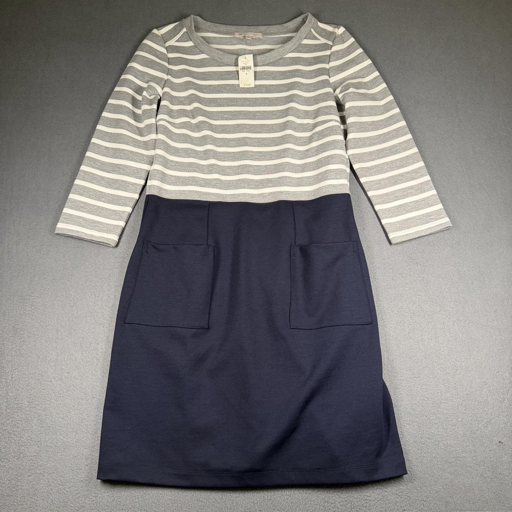 Gap Dress Womens Small Gray Striped Navy Colorblock 3/4 Sleeve Pockets Shift NWT
